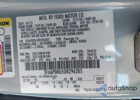 2013 Ford Fusion Hybrid Titanium из США, поврежденный, VIN 3FA6P0RU5DR296205